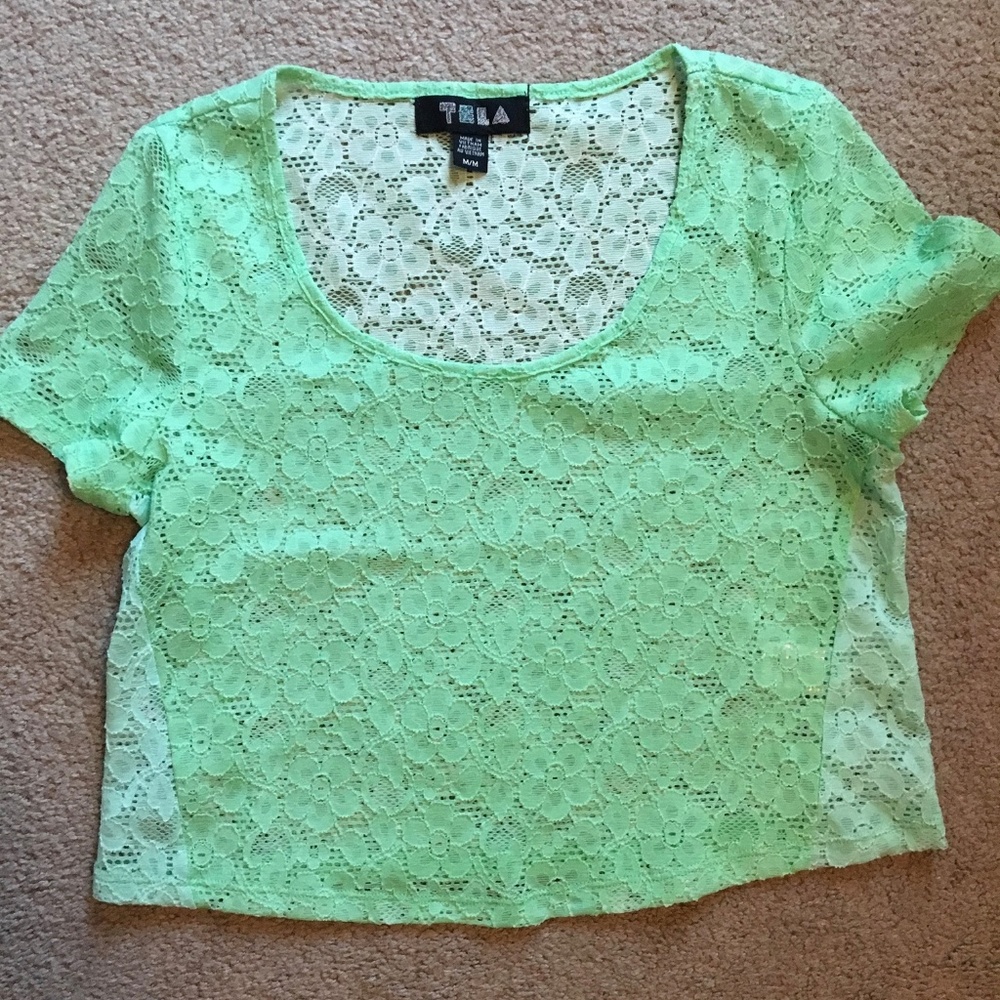 Mint Green Lace Crop Top